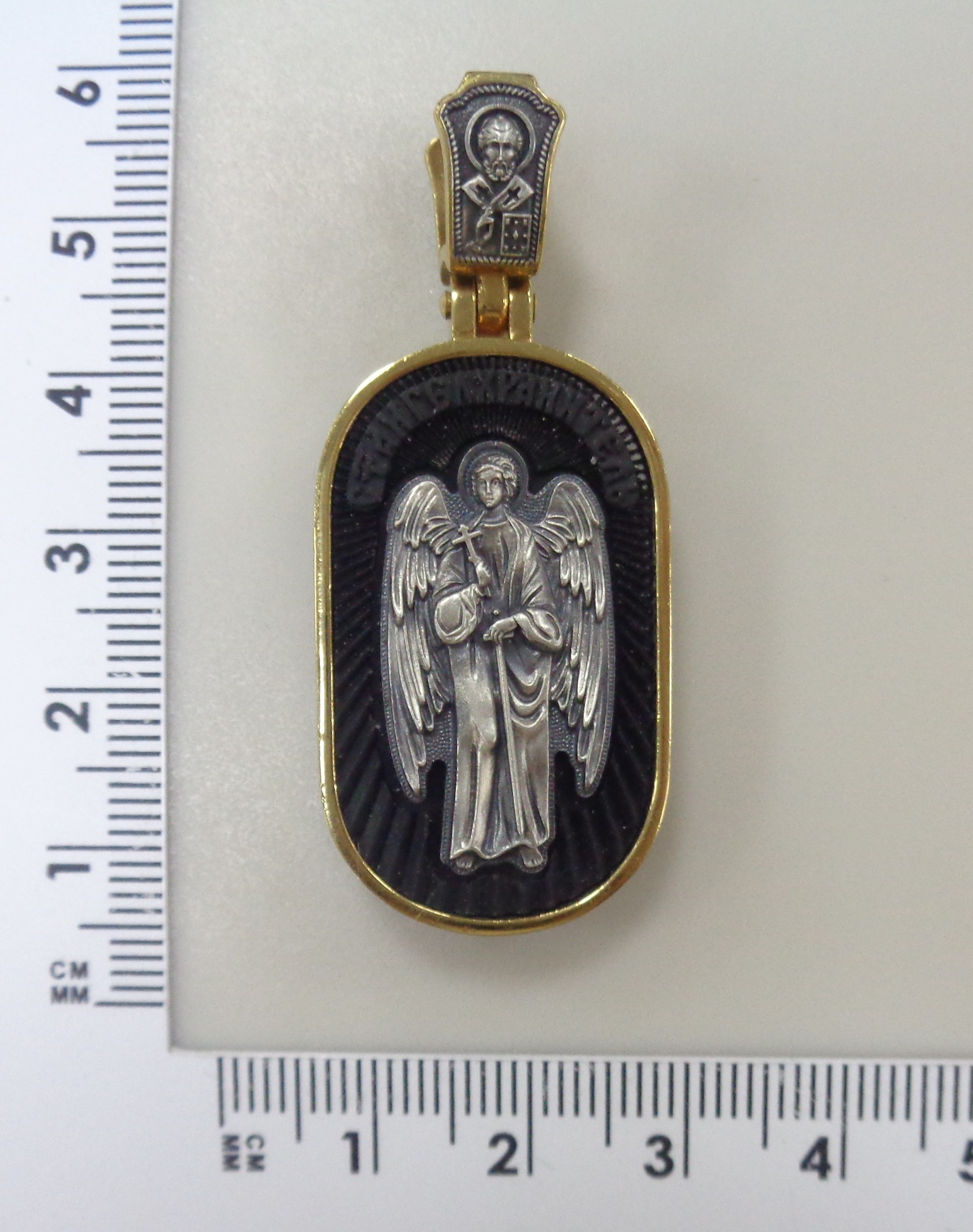 Серебряная подвеска с полимером "Распятие/Ангел Хранитель"